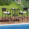 Costway 3 PCS Patio Rattan Bar Set Wicker Armchairs & Round Table with Tempered Glass Top